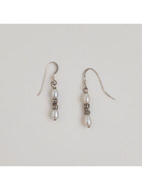 Vintage Sterling Silver Freshwater White Pearl Earrings Drop Dangle 925